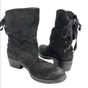 Nine West Krasher Black Distressed Suede Mid Calf Boots Size 8